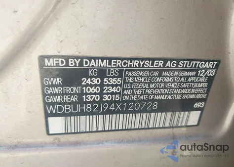 2004 Mercedes-Benz E 320 4Matic from USA, damaged, VIN WDBUH82J94X120728